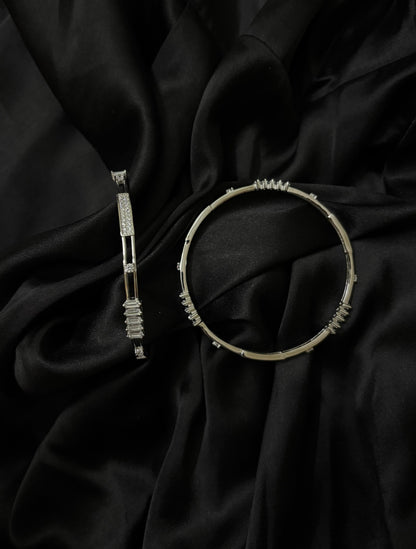 Minimal Diamond Silver Bangles