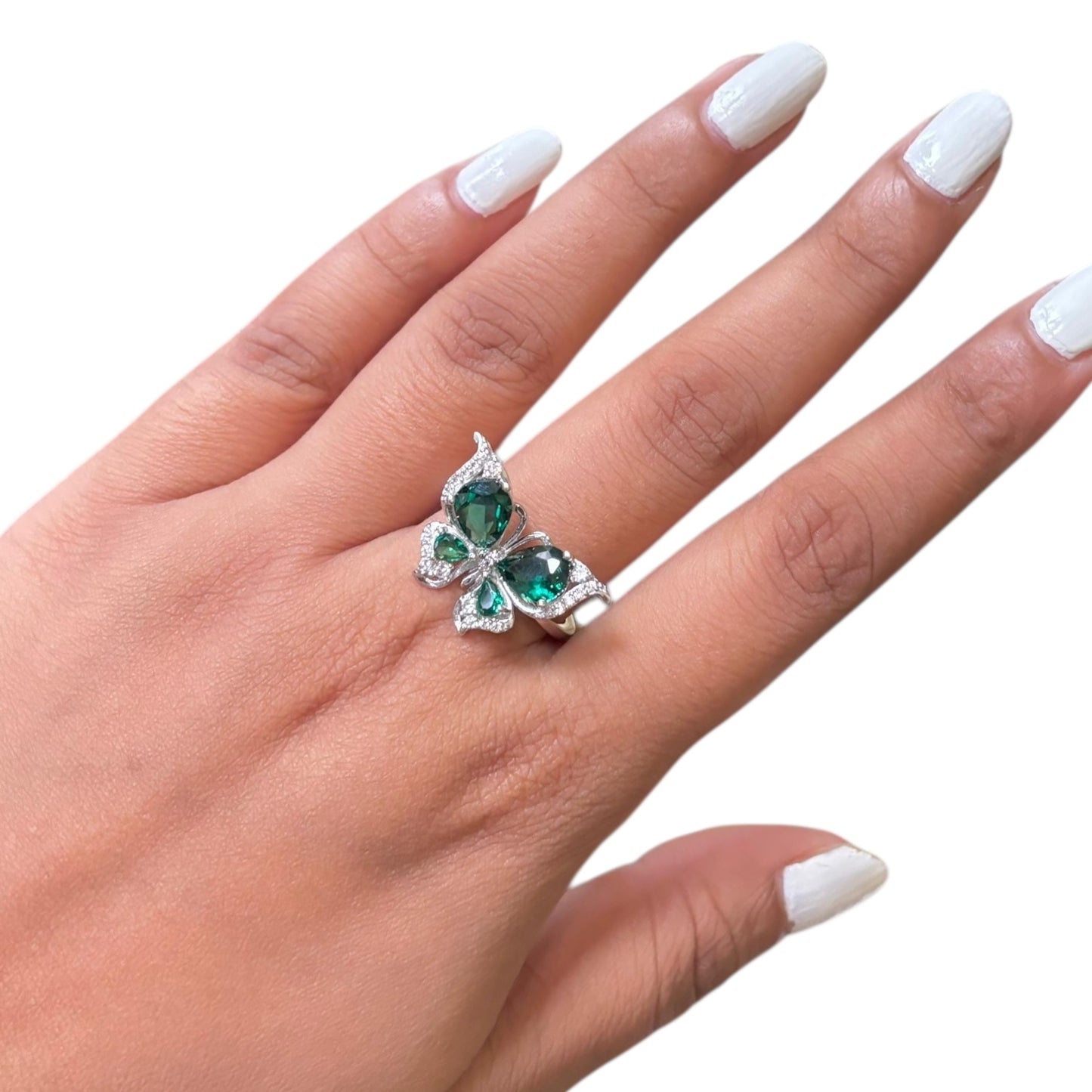 Emerald Majestic Butterfly Silver Ring