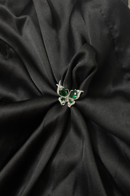 Emerald Majestic Butterfly Silver Ring