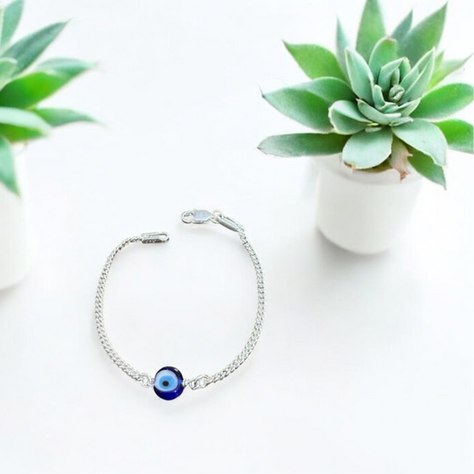 Evil eye ward off silver bracelet