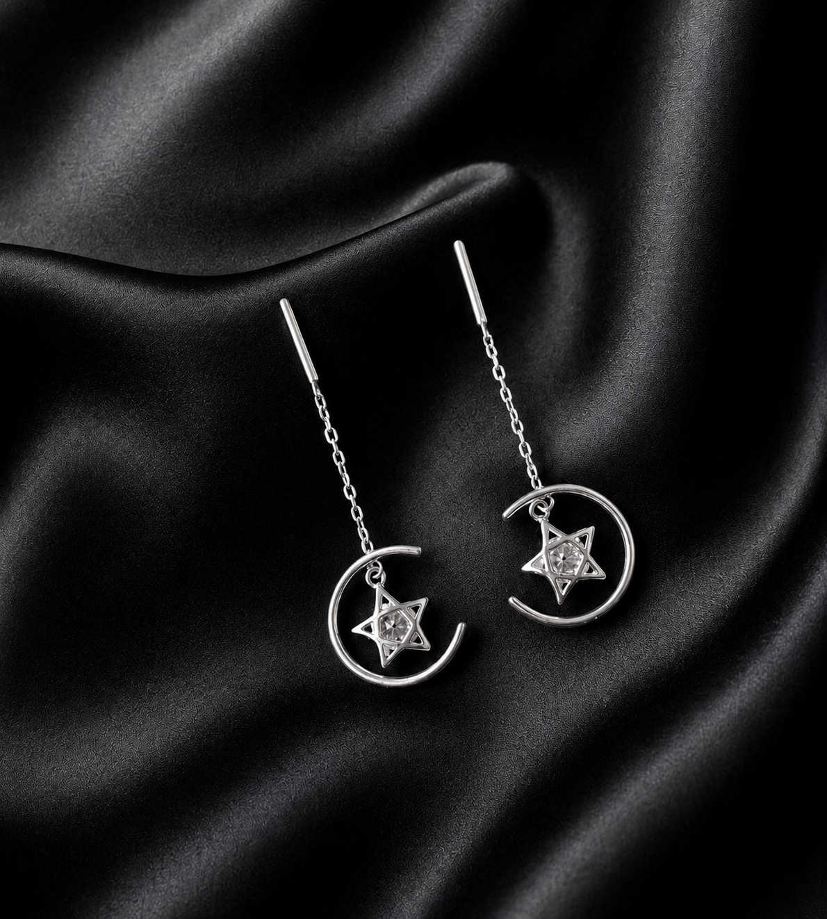 Star in moon Dangling 925 silver earring