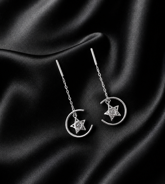 Star in moon Dangling 925 silver earring