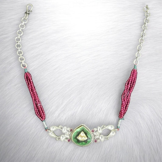 Handmade Kundan Emerald Silver Necklace