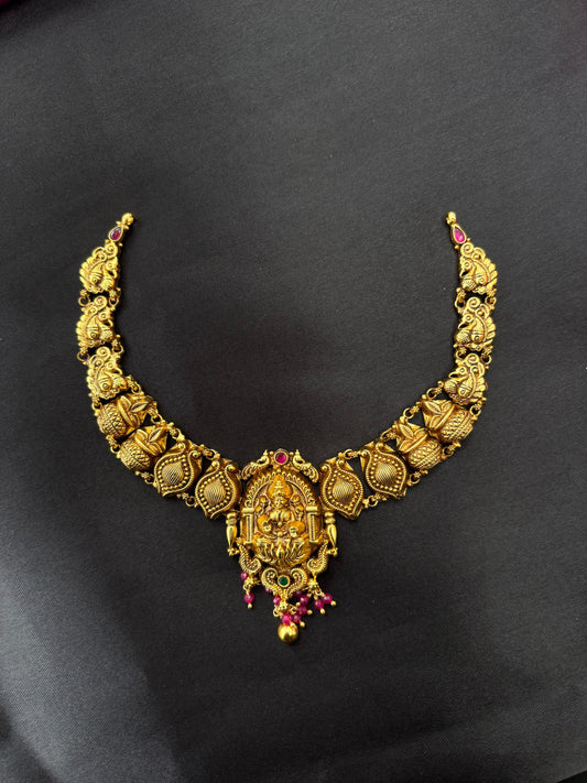 Goddess Lakshmi silver temple necklace set