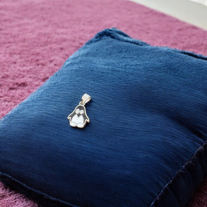 Cute Penguin Face Kids Silver Pendent