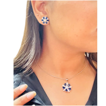 Sapphire floral cut pendant set