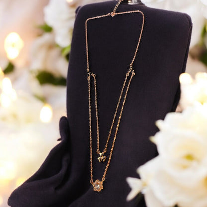 Double chain floral rose gold necklace