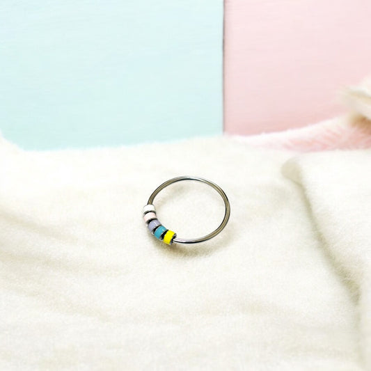 Minimal Silver ring with Colorful beads