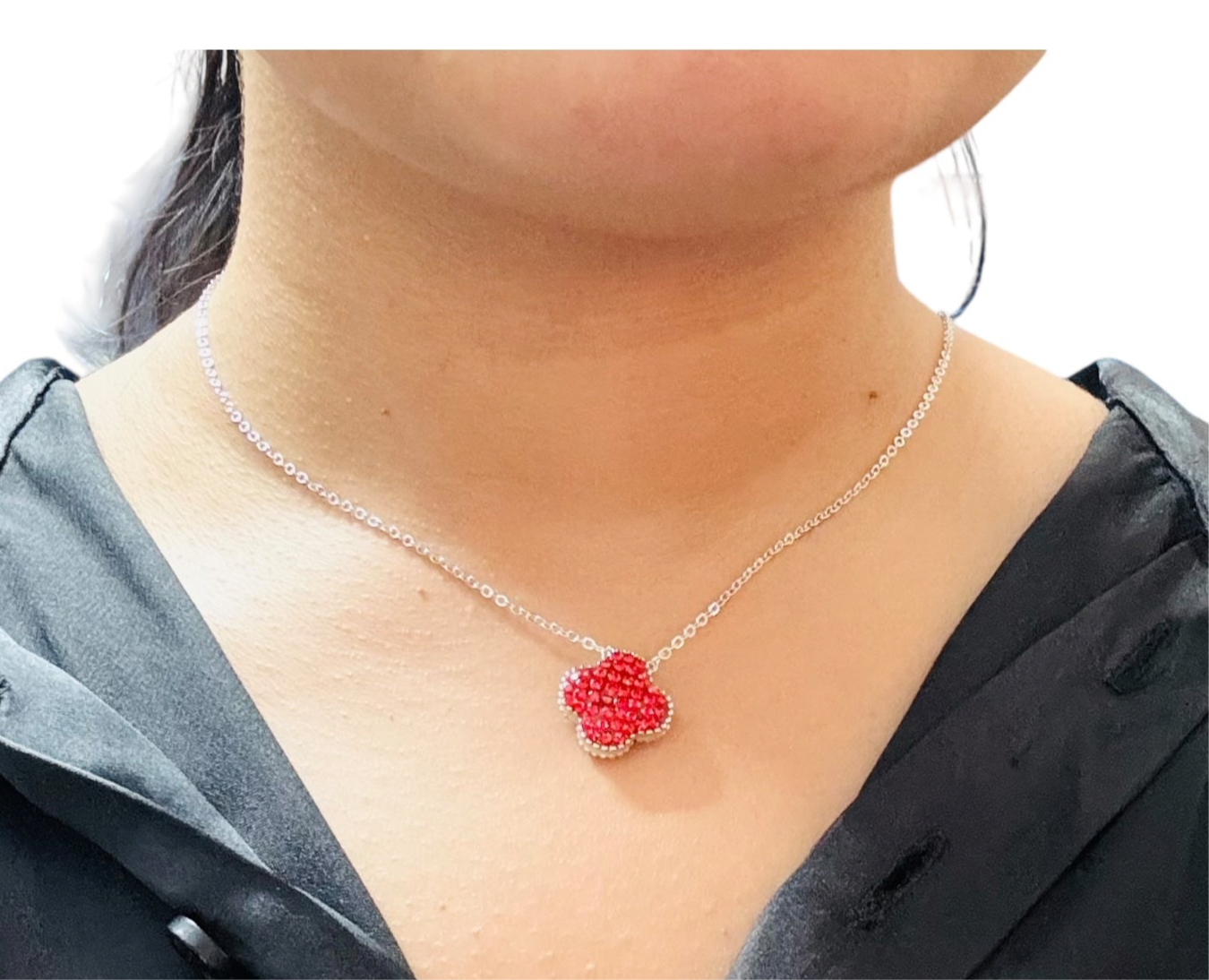 Ruby floral pendant with box chain