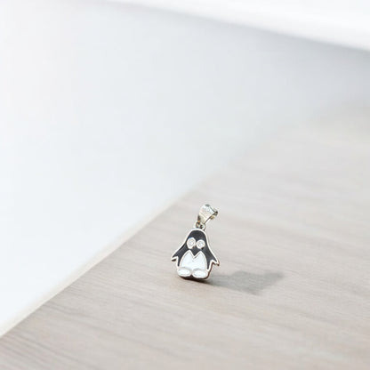 Cute Penguin Face Kids Silver Pendent