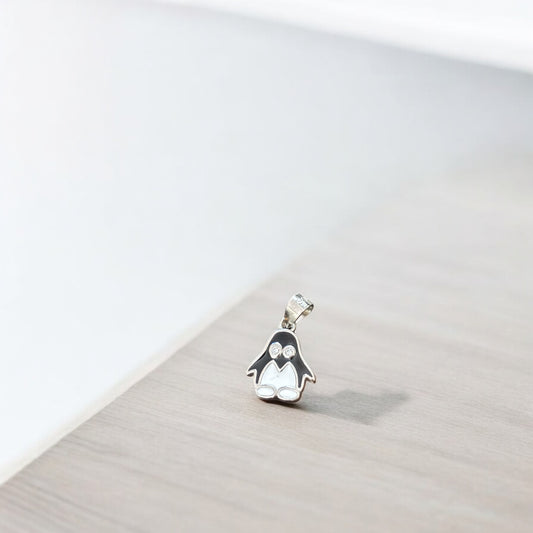 Cute Penguin Face Kids Silver Pendent