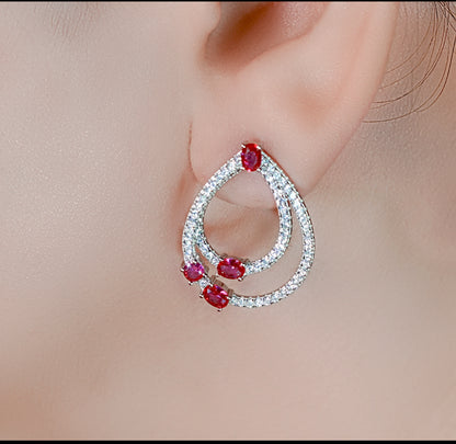 Dangling Teardrop with ruby stone earring