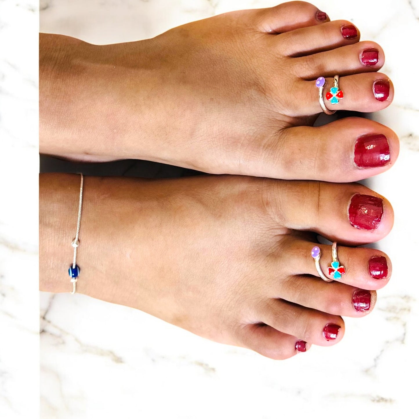 Colourful flower enamel front open toe ring