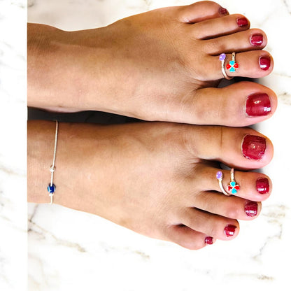 Colourful flower enamel front open toe ring