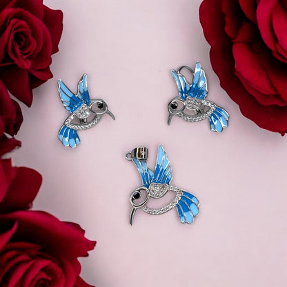Aqua Hummingbird Pendant set
