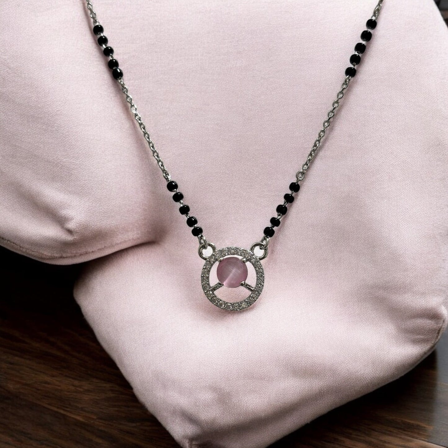 Baby Pink drop silver mangalsutra Necklace