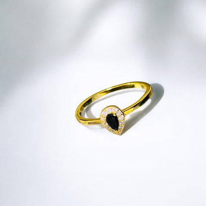 Black drop gold ring