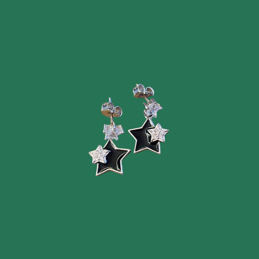 Black star drop 925 silver earring