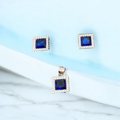 Sapphire square cut Pendant Set