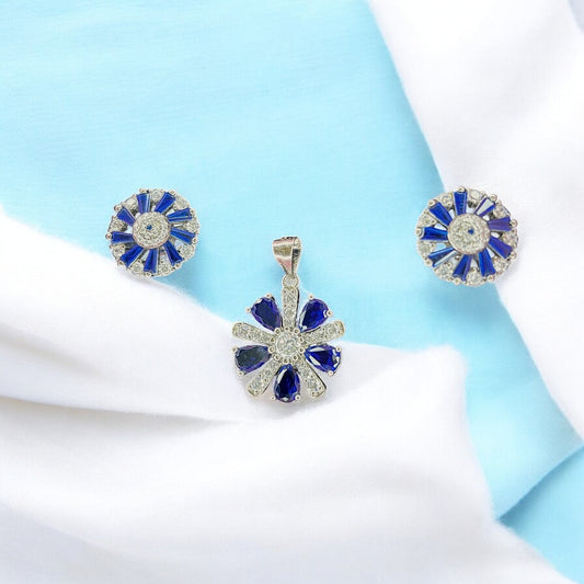 Sapphire floral cut pendant set