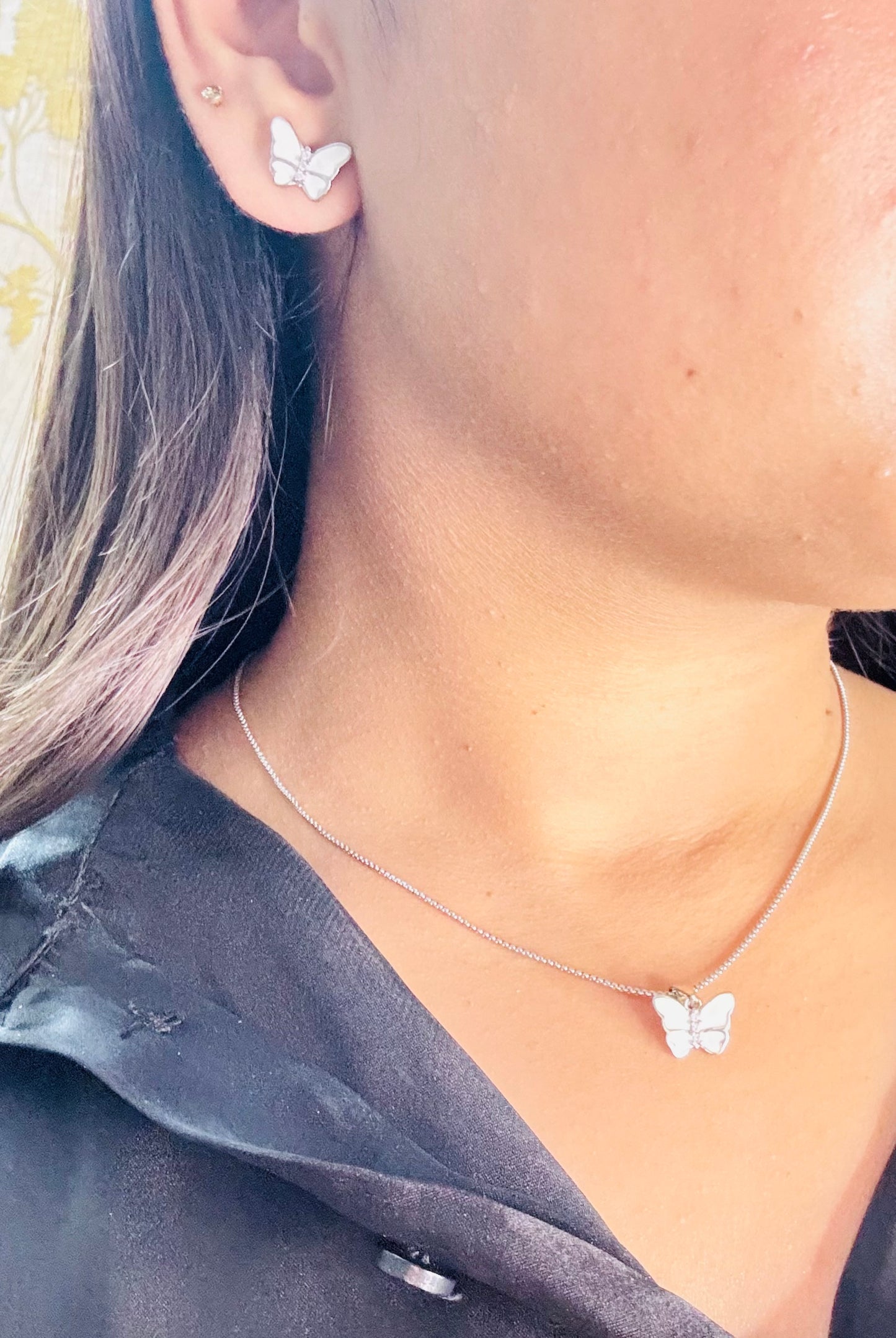 Butterfly enamel pendant set