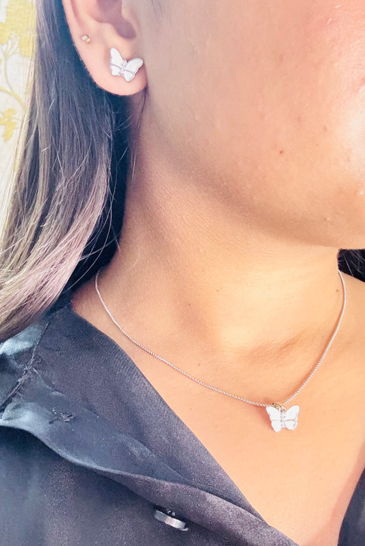 Butterfly enamel pendant set