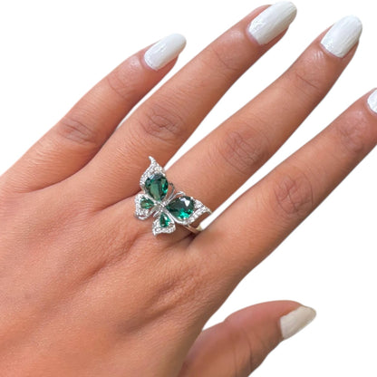 Emerald Majestic Butterfly Silver Ring