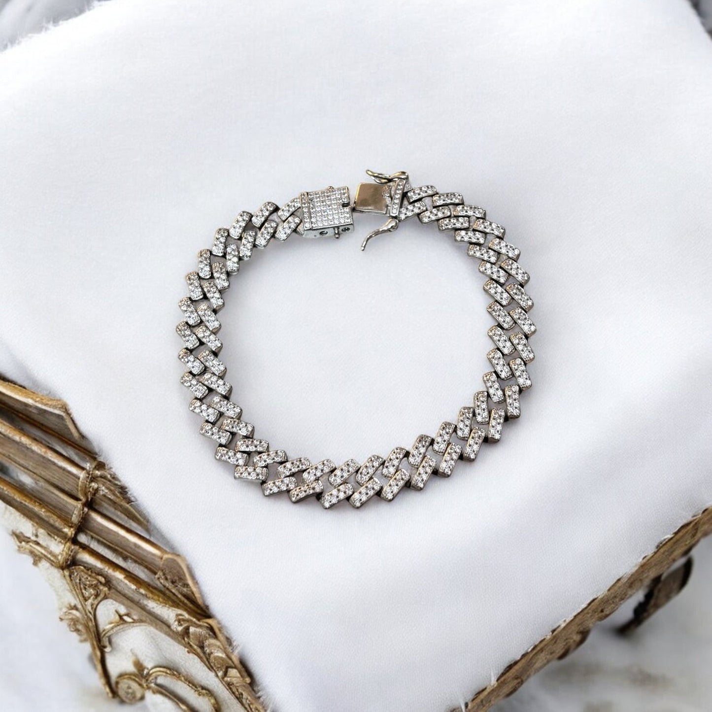 CZ Cut Men’s Royal Silver Bracelet