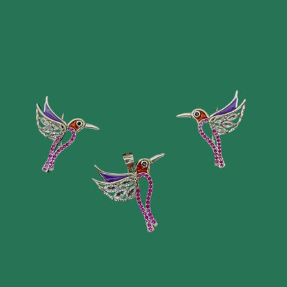 CZ Enamel Humming bird pendant set