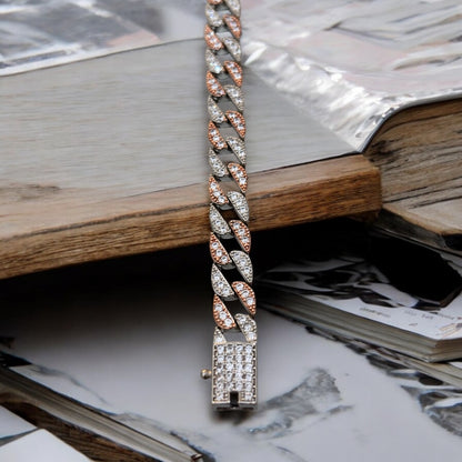 CZ Fusion Cuban Dual shade Men’s silver  Bracelet