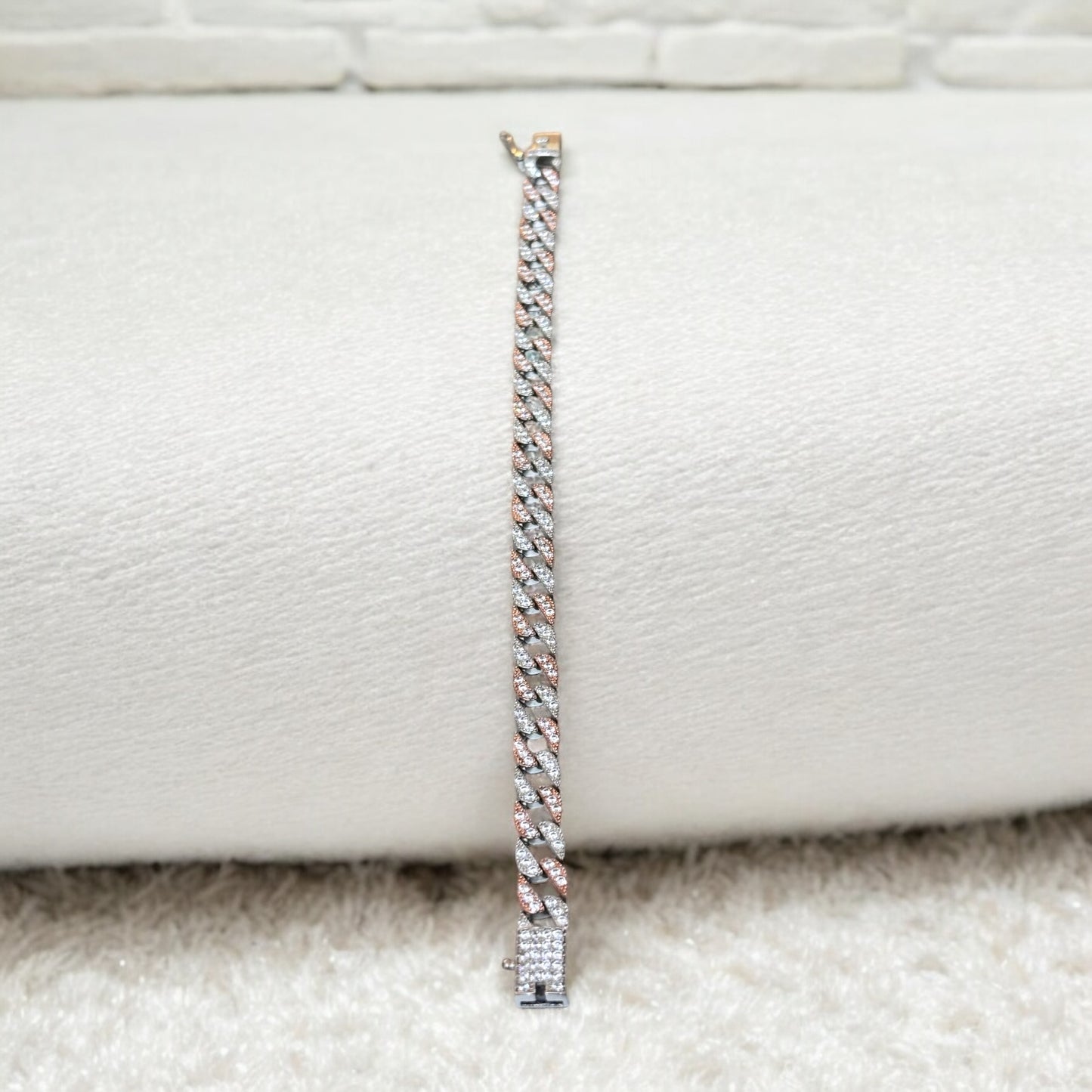 CZ Fusion Cuban Dual shade Men’s silver  Bracelet