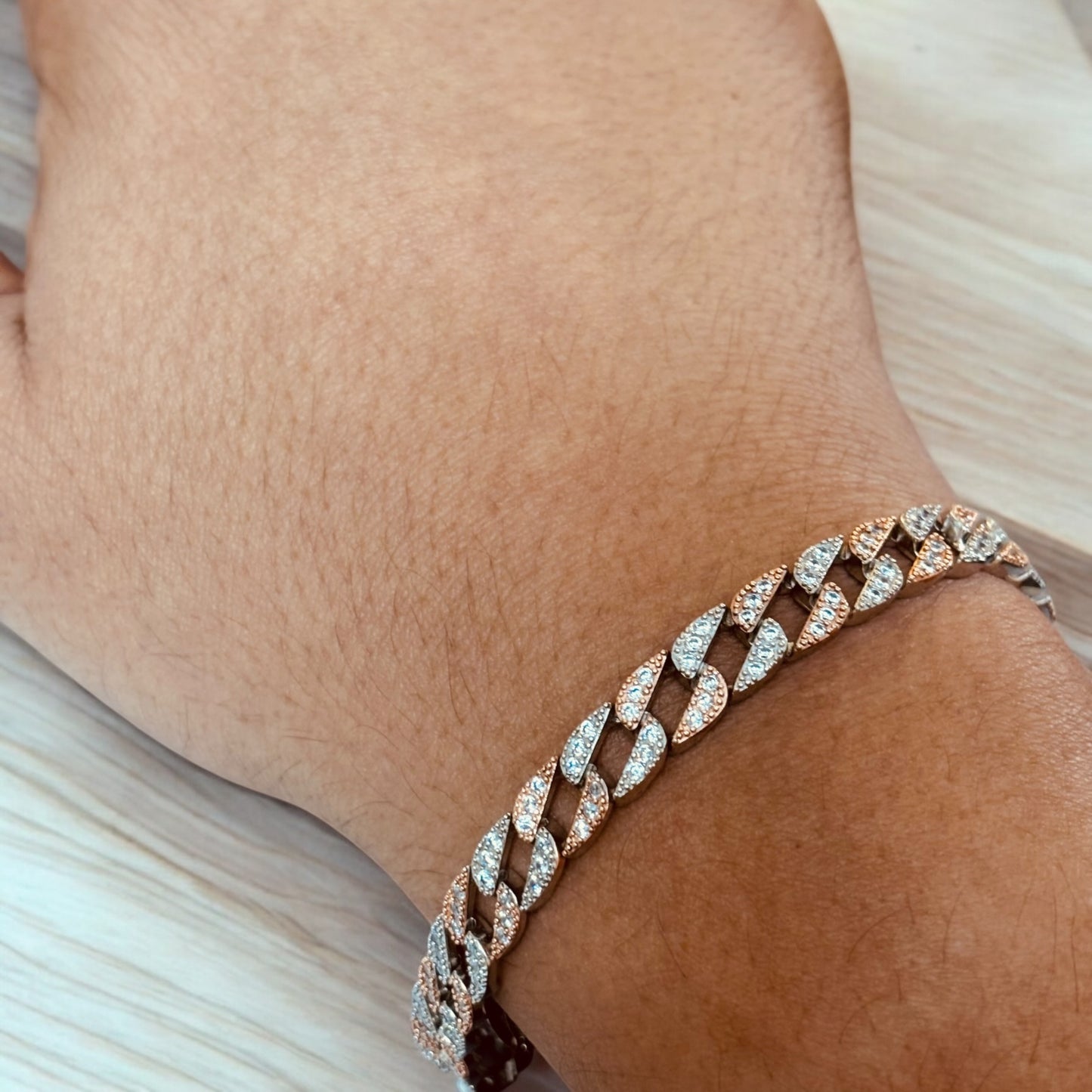 CZ Fusion Cuban Dual shade Men’s silver  Bracelet