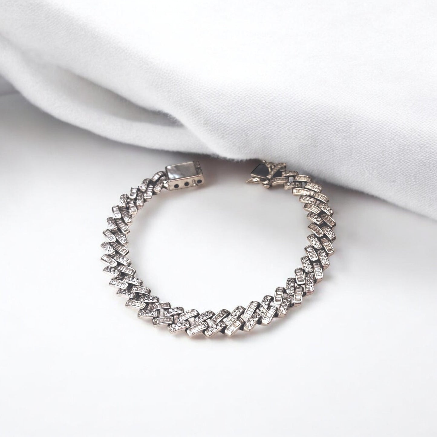 CZ with MOP Cuban Men’s Royal Silver Bracelet