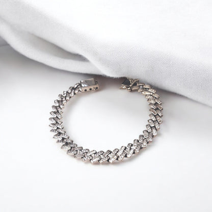 CZ with MOP Cuban Men’s Royal Silver Bracelet