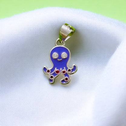 Colorful Octopus Kids Silver Pendent