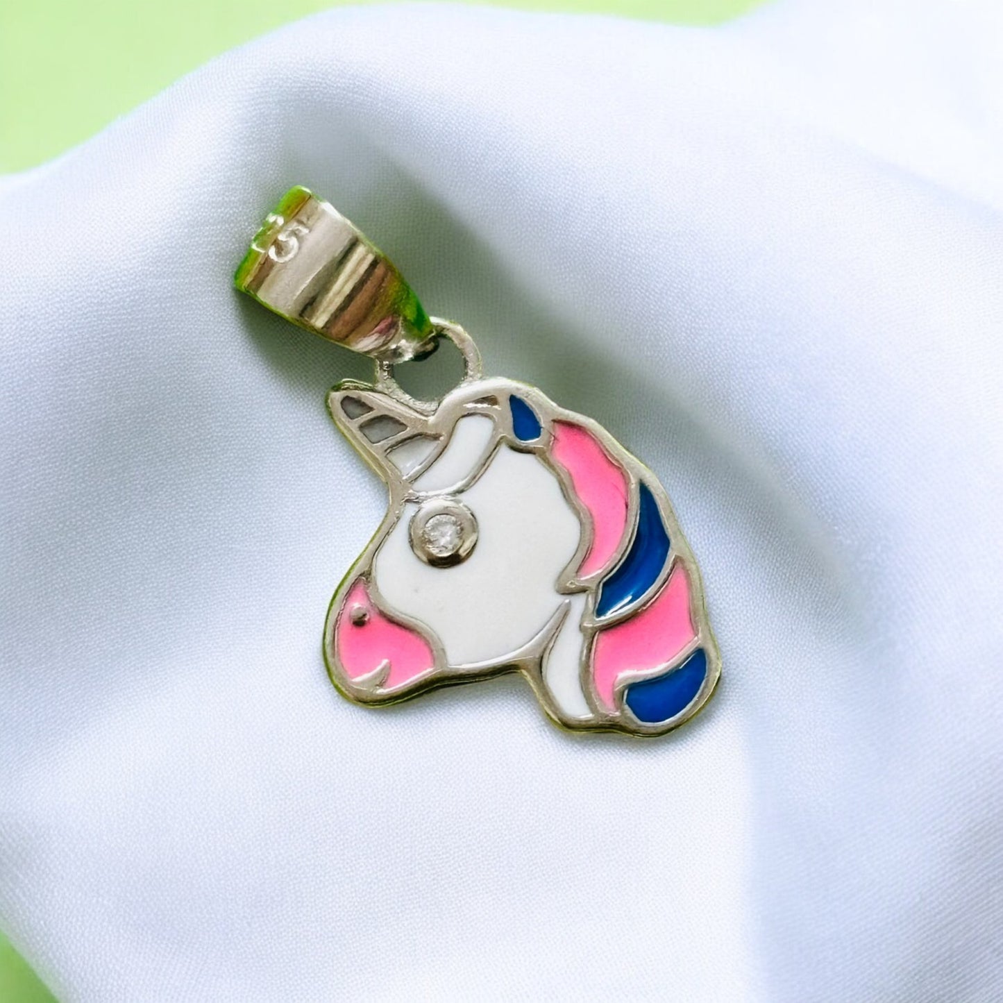 Colorful Unicorn Face Kids Silver Pendent