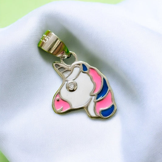 Colorful Unicorn Face Kids Silver Pendent