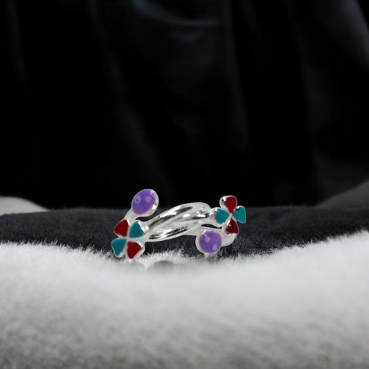 Colourful flower enamel front open toe ring