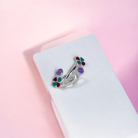 Colourful flower enamel front open toe ring