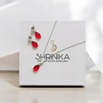 Crimson Teardrop – Minimal Ruby Necklace Set