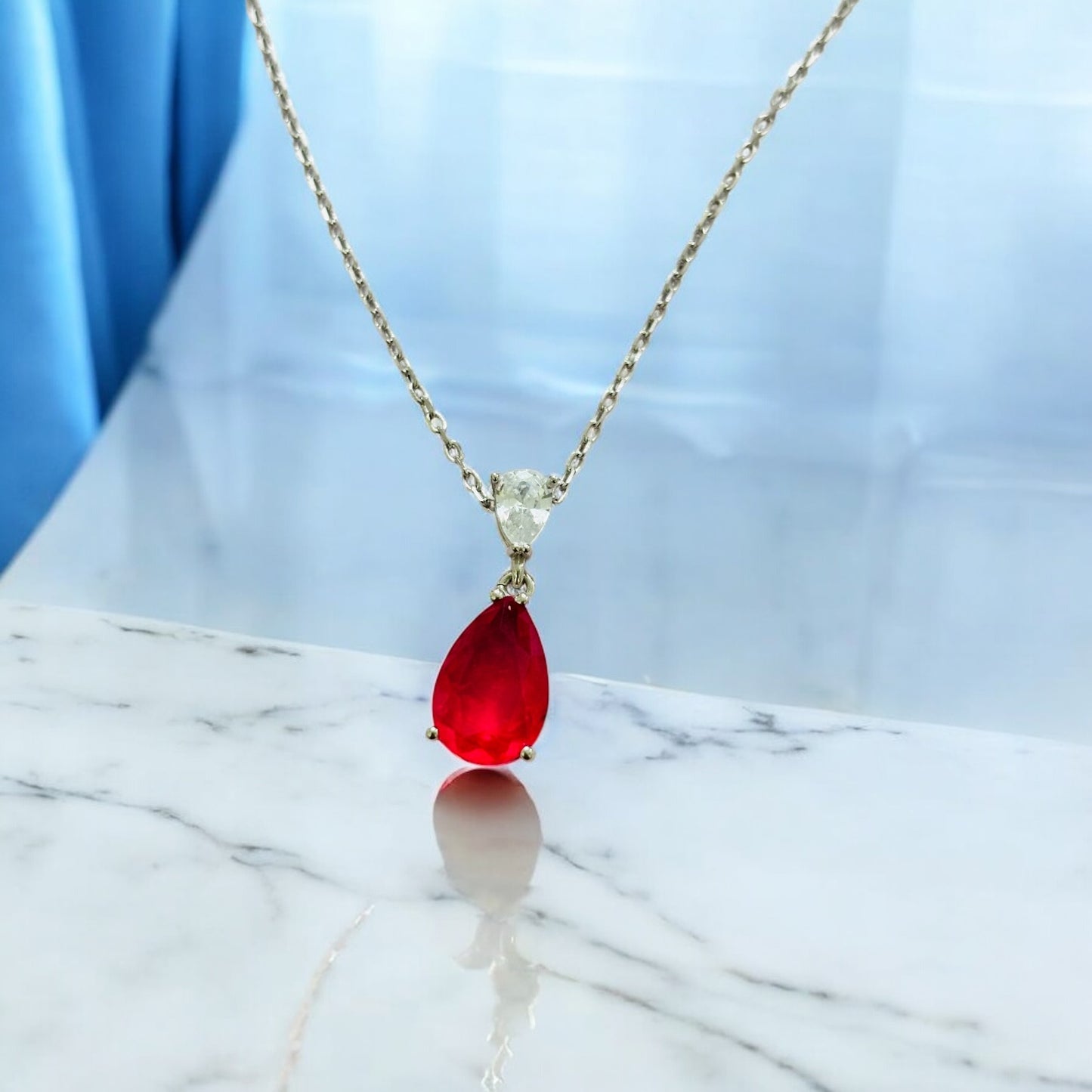 Crimson Teardrop – Minimal Ruby Necklace Set