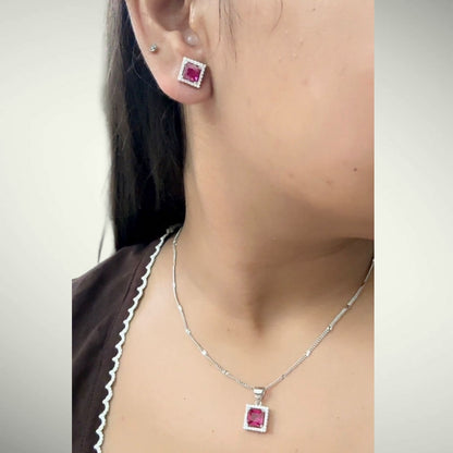 Square Cut Precious stone Pendant Set