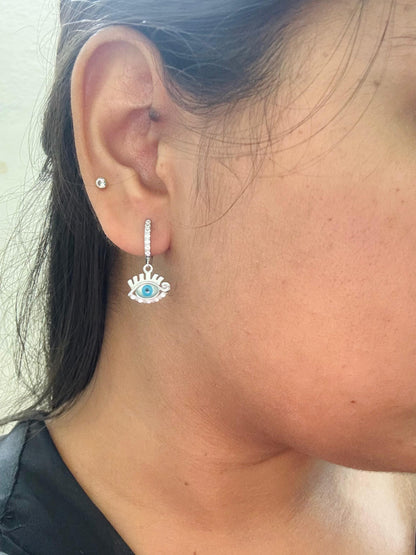 Evil Eye Drop Silver Earring