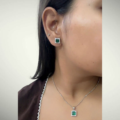 Square Cut Precious stone Pendant Set