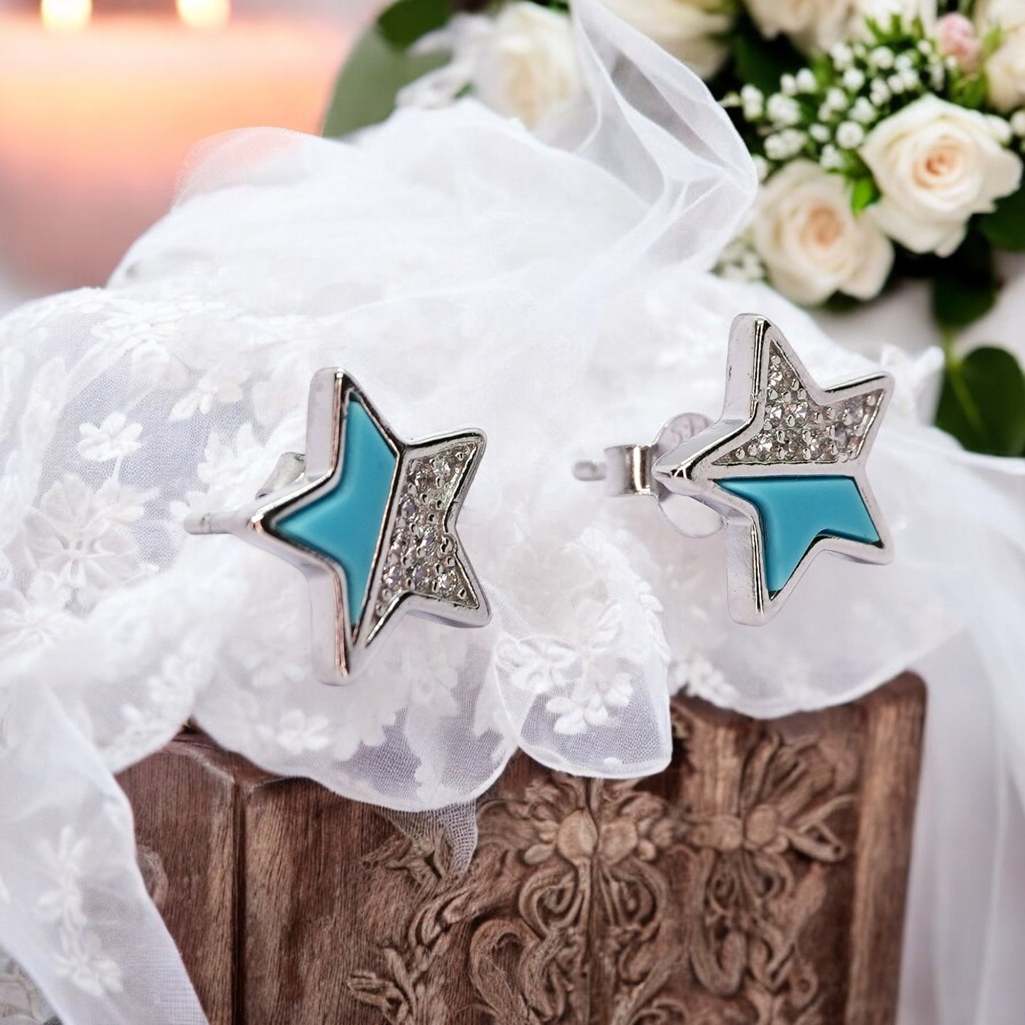 Cute blue star shaped sterling silver earring