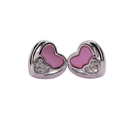 Cute pink heart shaped sterling silver earring