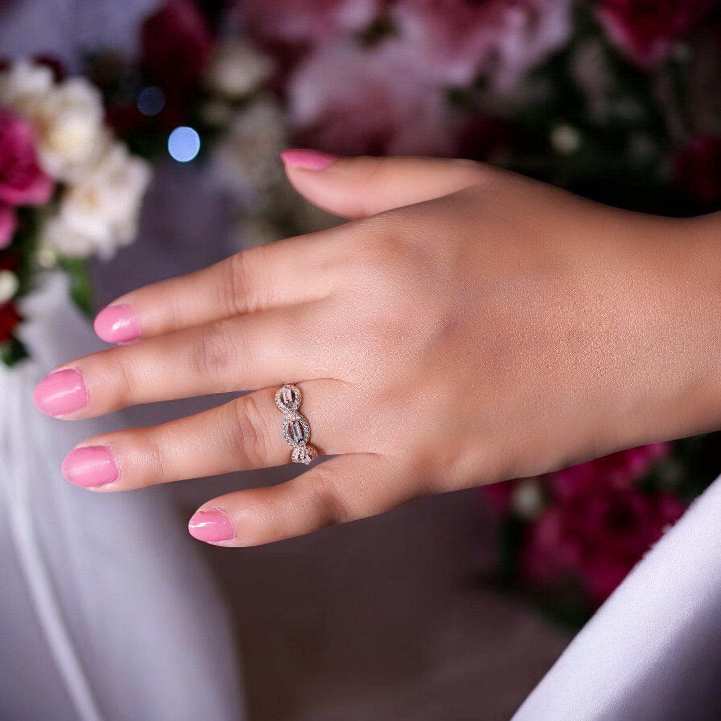 Triple loop studded CZ Ring