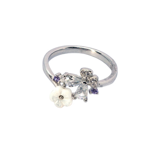 Floral Radiant CZ Silver Ring