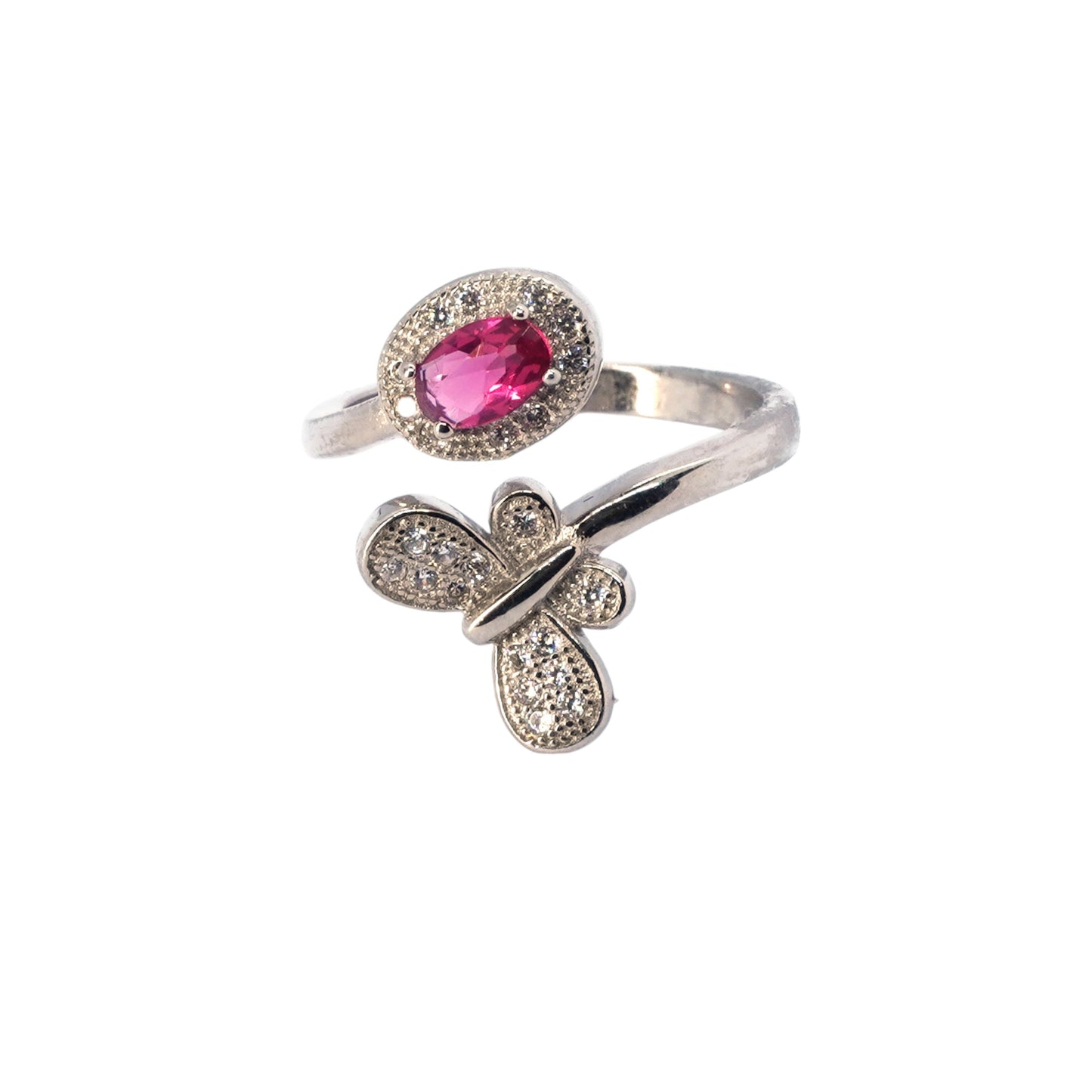 Adjustable Butterfly Ruby Silver Ring