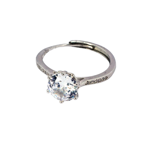 Radiant Solitaire Silver CZ Ring